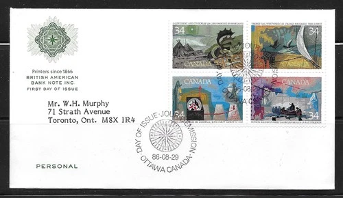 Canada 1986 - #1107a Exploration Block FDC - British American Bank Note Cachet