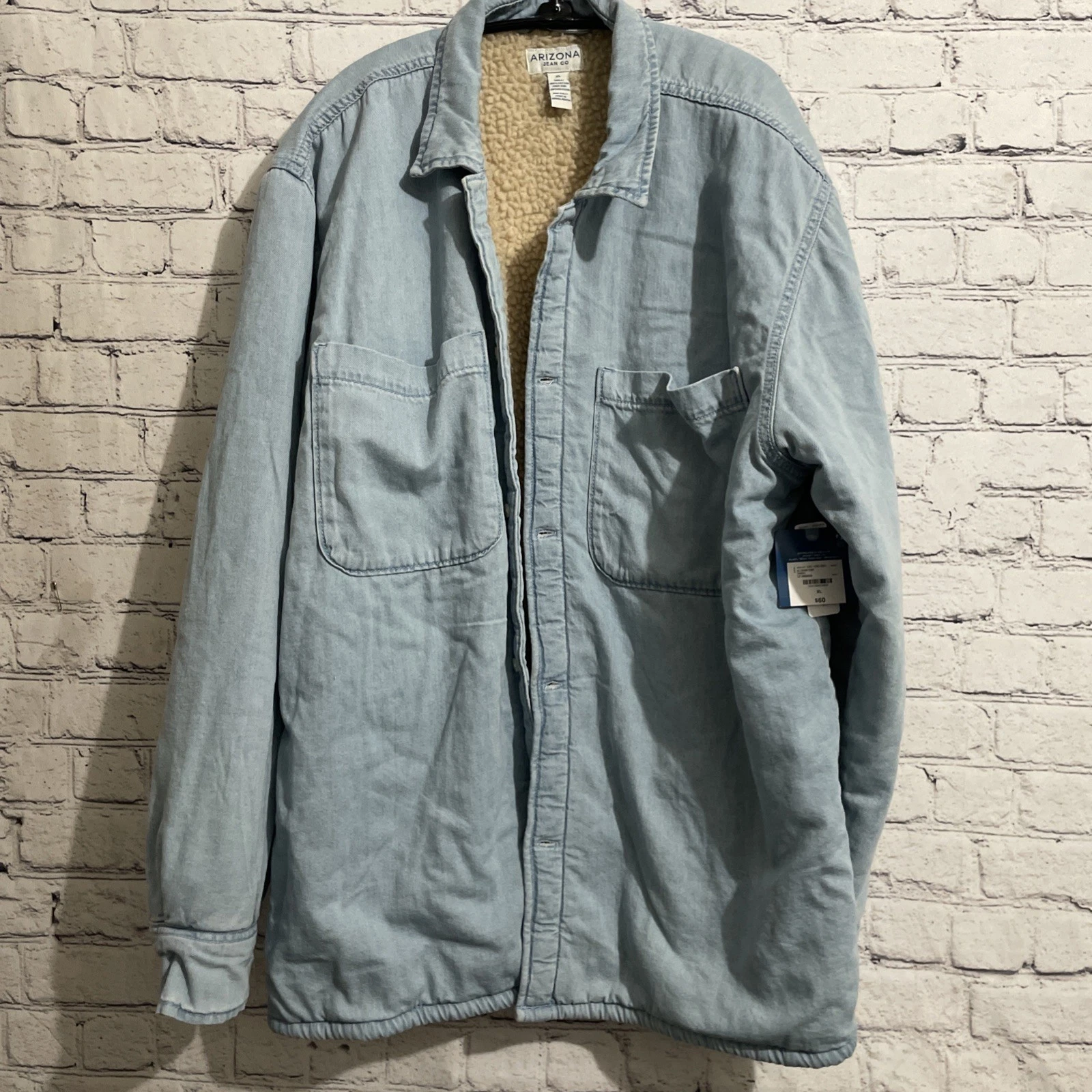 Vintage Arizona Jean Co Sherpa Lined Button Denim Jacket Sz XL Indigo Blue NWT