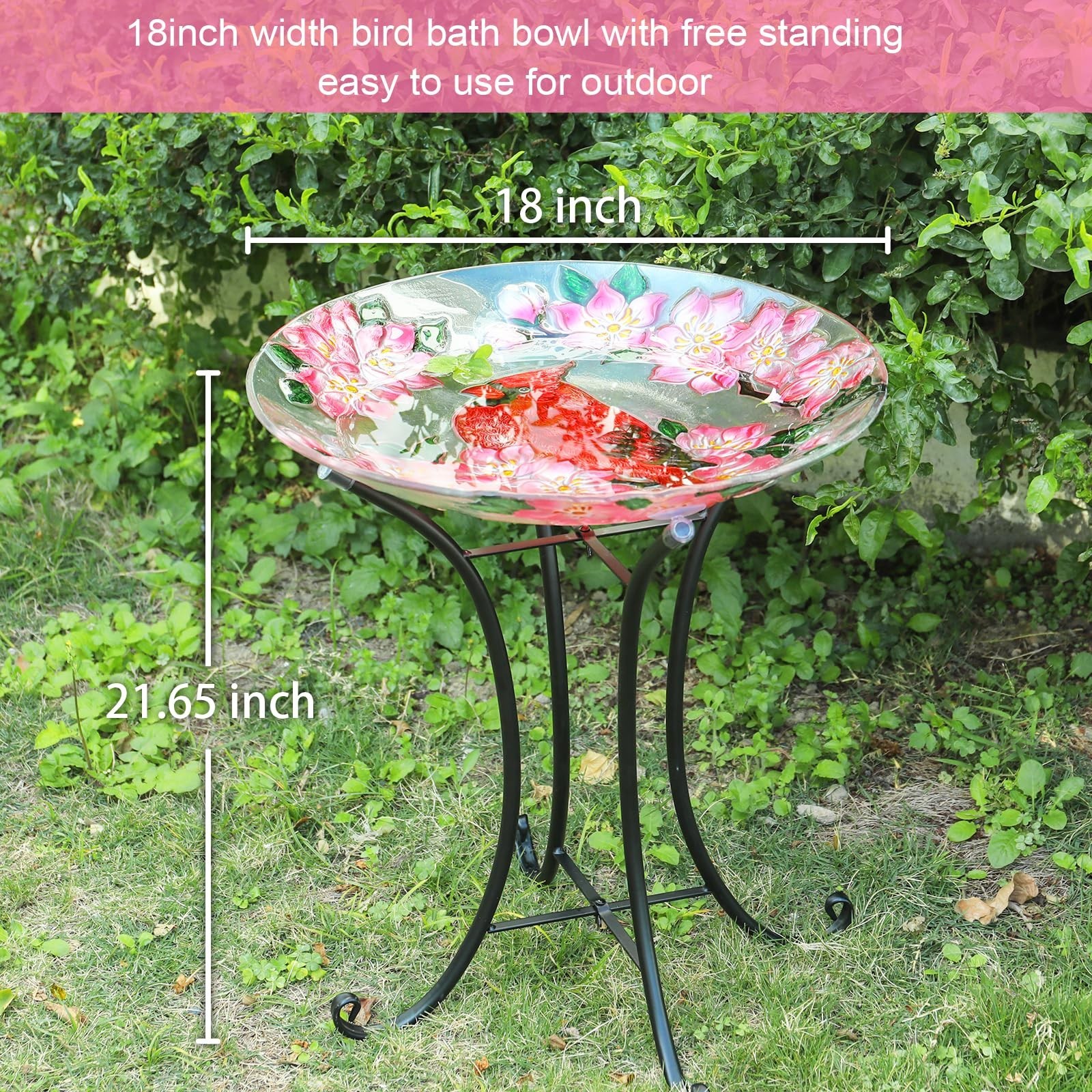MUMTOP Outdoor Glass Birdbath with Metal Stand for Outside Lawn Yard Garden C...