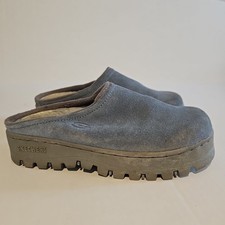 Skechers Shindigs Y2K Chunky blue suede Slip On Clogs Mules Shoes US Women's 9