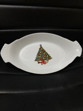 Sea Gull Fine China 14" Oval Colorful Christmas Tree Design Platter With Handles