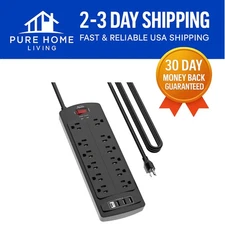 Versatile 12-Outlet Power Strip and USB Charger with 15 Ft Cord,  Certified