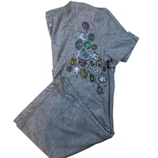 Aeropostale Relaxed Fit Tee Shirt Rhinestone Embellished V-Neck Top Gray XS