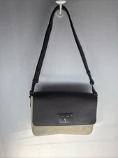 Cole Haan Purse Handbag Dark Brown/Cream Retro Fold Over Flap Turn Key Closer