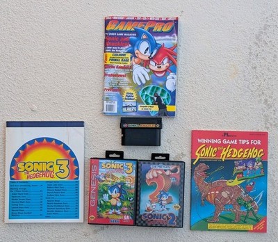 Sonic LOT Sonic 2 & 3 CIB + Sonic & Knuckles Cartridge + 2 Books + 1 Magazine  