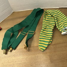 Adjustable White and Green Striped Clip On Suspenders St Patrick  s Day  Socks