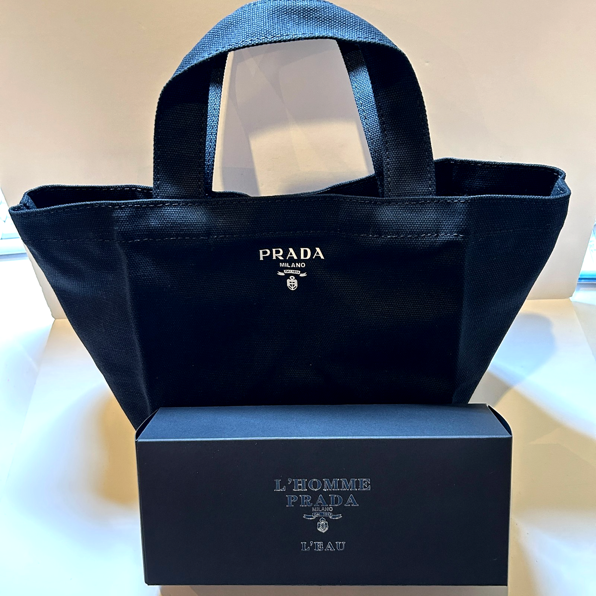 PRADA L'Homme Prada L'Eau 2024 novelty canvas tote bag with box