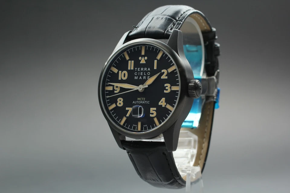 Reloj para hombre [con caja, papel] Terra Cielo Mare Aviatore MKII TC7103PVD3PA esfera negra Foto 4 de 4