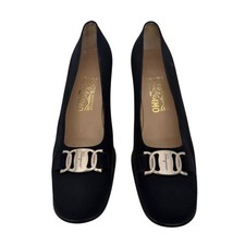 Salvatore Ferragamo Black Gancini Pumps 9.5 AA Block Heel Italy Classic