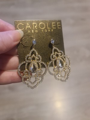 Carolee ''Bryant Park'' durchbrochene Ohrringe Gold Kristall Anhänger Hochzeit 