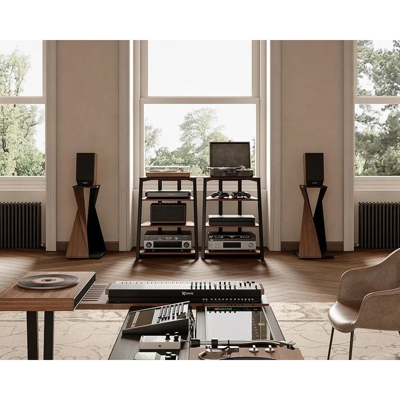 Gabinete de almacenamiento ajustable reproductor de discos con estante multimedia de 4 niveles con administración de cables Foto 3 de 4