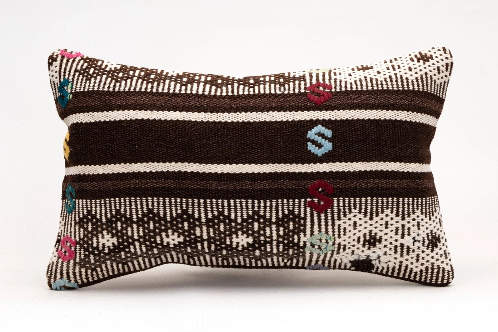 Decorative Pillow Cover, 12x20 in, Turkish Kilim Cushion, Boho Sofa Throw Pillow