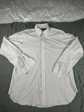 Ralph Lauren Men's White Dress Shirt with Pink  Black Plaid 16.5 34/35
