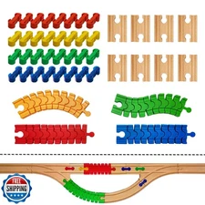 Wooden Train Track Accessories, 44 pcs Wooden Track Connector, Co