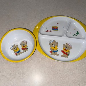 Fantasia Kidland Two Bears with Drums and Musical Notes Melamine Plate and Bowl