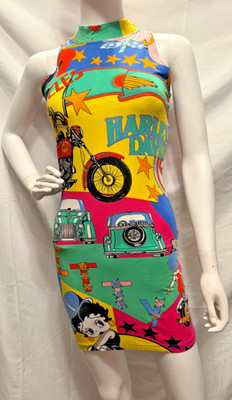 VERSACE JEANS COUTURE VINTAGE RARE POP ART AMERICANA BODYCON DRESS IT 44