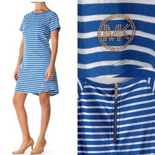 MICHAEL Michael Kors Blue Striped Classic Shift Dress MED