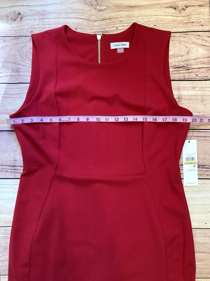 Nuevo con etiquetas Vestido Vaina Adelgazante Calvin Klein Talla 14 Rojo Elástico Carrera Sin Mangas Foto 3 de 4