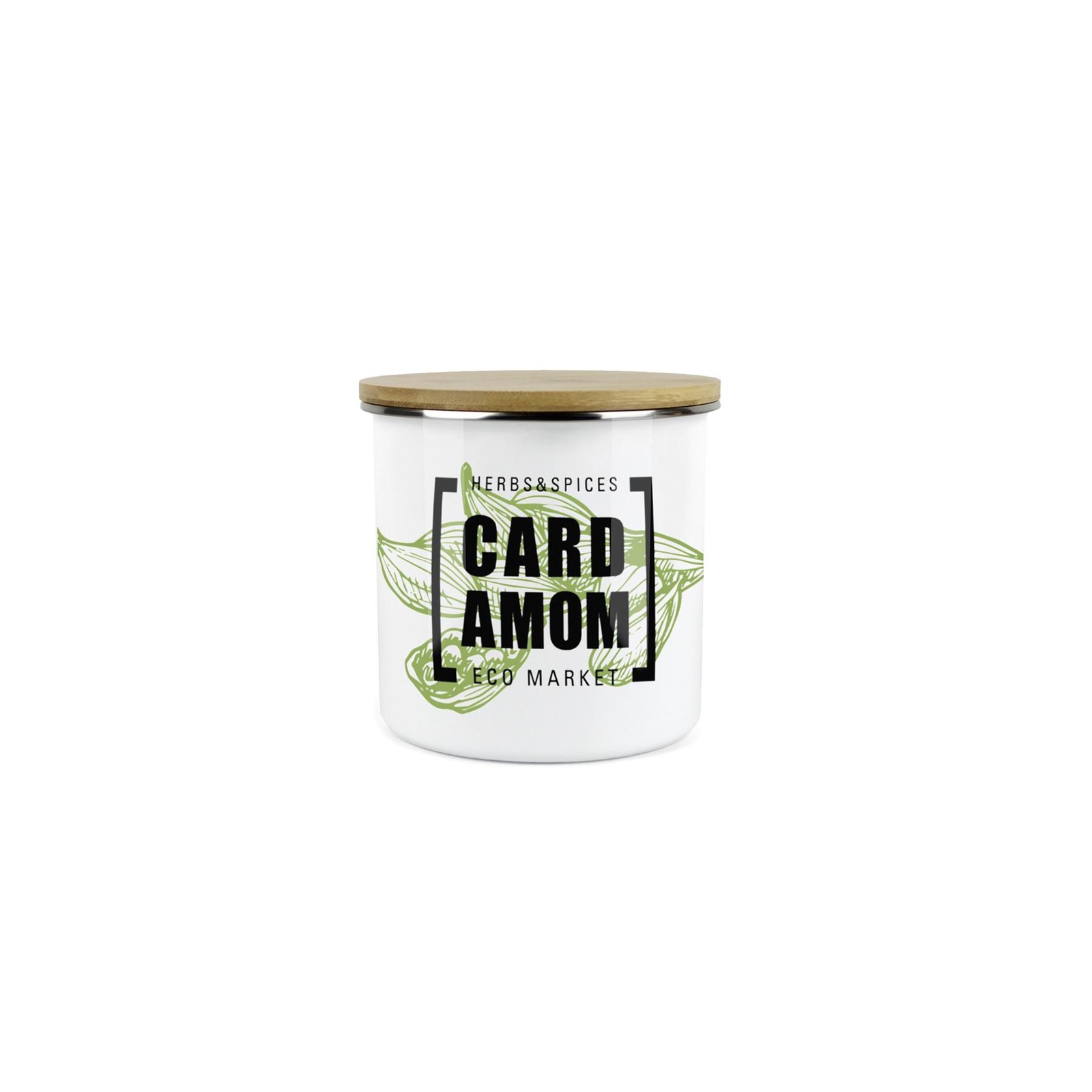 Herb Storage Jar - Enamel White & Green Mini Cardamom Canister - Kitchen Storage