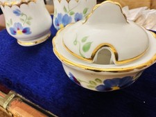 Vintage Denton China England Bone China Salt Pepper & Lidded Pot Floral Gilt