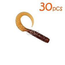 30pcs 8" (w/ tail extended) Curly Tail Perch Grub Fishing soft lures - Root Beer