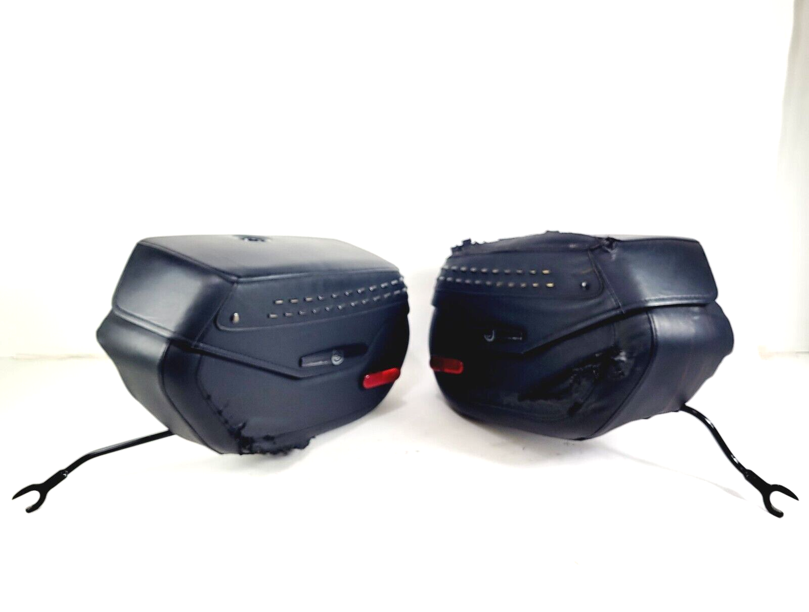 Harley 18-23 Heritage Softail Black Studded Leather Hard Saddlebags Needs Repair