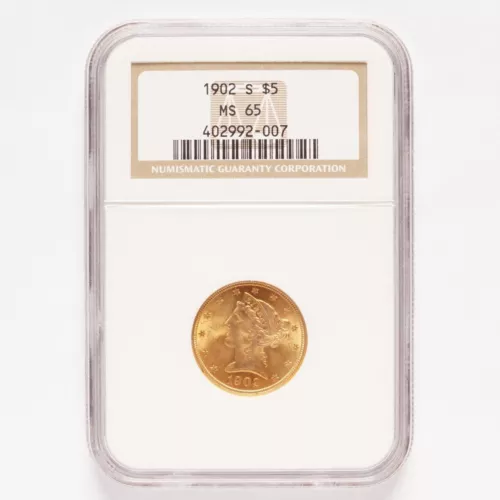 1902-S Liberty $5 Gold Half Eagle NGC MS65