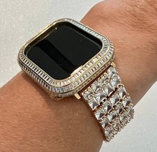 Yellow Gold Apple Watch Band Woman Baguette Crystals or Apple Watch Case Bling
