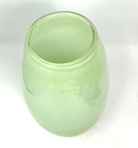 Art Glass Heavy Flower Vase Green Blue Splatter Heavy 3 Legged Base 9 1/2” Tall - Picture 4 of 8