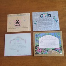 Vintage Antique Lot of 4 Birthday Greeting Cards Art Deco Art Nouveau