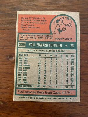 1975 Topps - Pittsburgh Pirates - Baseball Card #359 - Paul