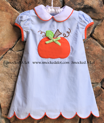 Smocked A Lot girls Pumpkin Dress Peter Pan collar Thanksgiving | eBay