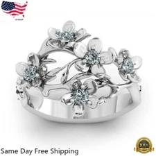 Elegant Flower 925 Silver Ring Women Cubic Zircon Wedding Jewelry Sz 6-10