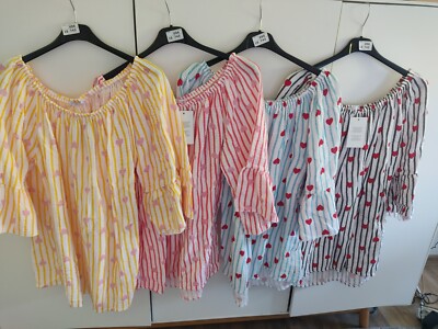 MADE IN ITALY schöne Musselin Carmenbluse Streifen Herzen Gr. 44 46 48  NEU