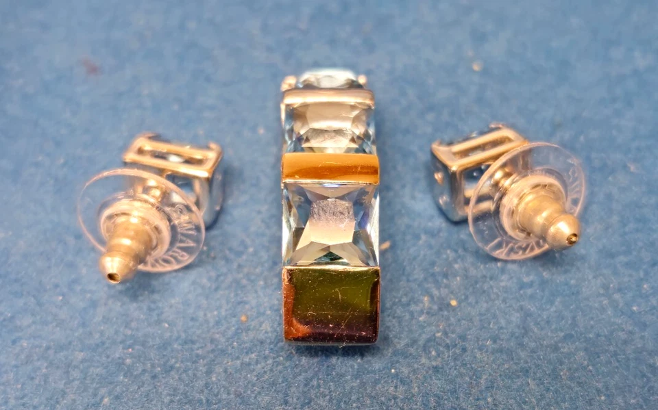 Conjunto de pingente e brinco Swarovski prata esterlina pedra azul - 14,8 g - Imagem 3 de 4