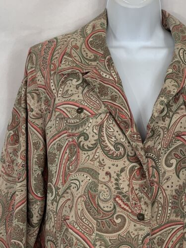 Alfred Dunner Gr. 14 Paisley Kunstleder Knopf Bluse Jacke rosa grün hellbraun gefüttert - Bild 3 von 12