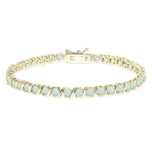 Bracelet Tennis Argent Sterling – Opale Blanche Et Topaze – Rond Halo Simulé – Neuf Sans Boîte