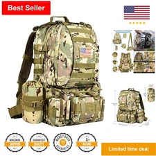 Military Tactical Backpack - 60L Capacity, Detachable Bag, Hydration Compatible