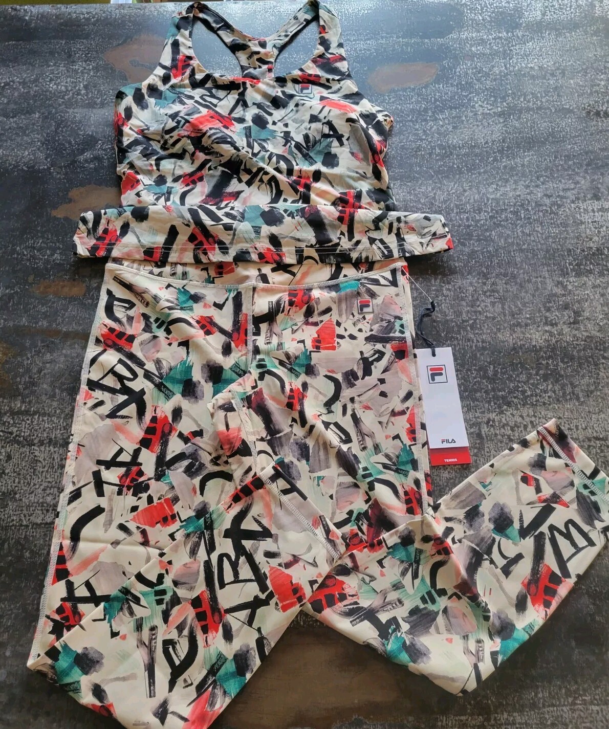 Canotta e leggings Fila Tennis Set Racerback nuovi con etichetta taglia M CAMPIONE