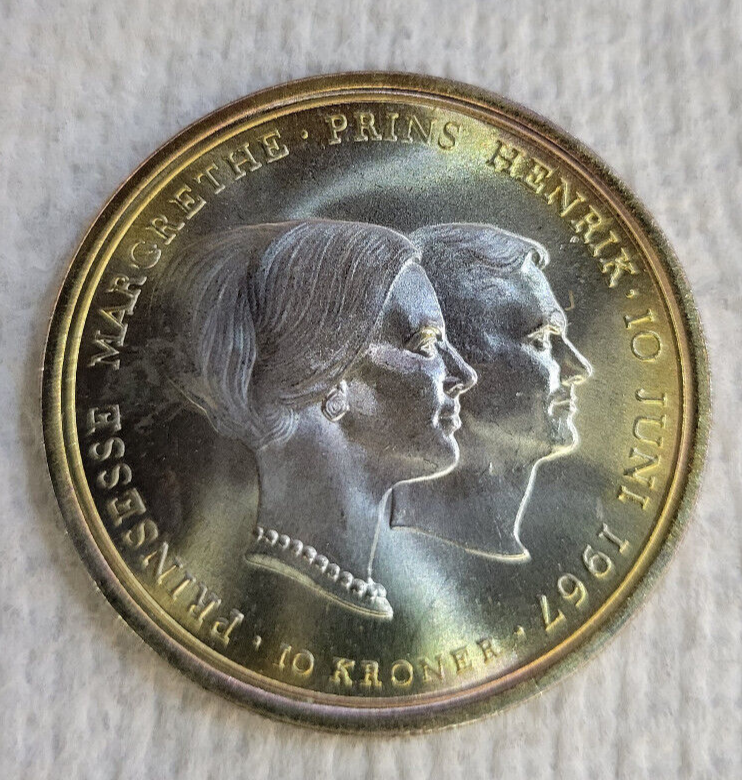 Denmark 1967 10 Kroner BU Wedding of Princess Margrethe~Gold
