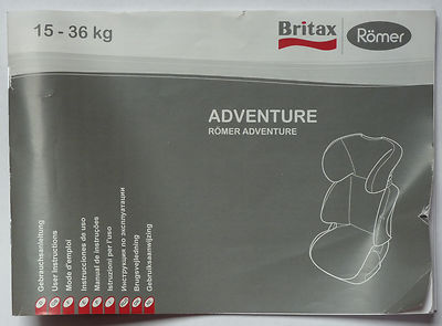 Gebrauchsanweisung 9-sprachig: Auto-Kindersitz BRITAX RÖMER Adventure Gr. II+III