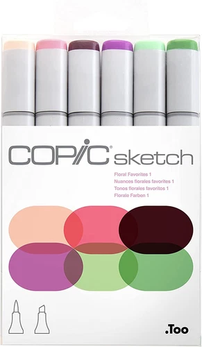 Copic Sketch 6-Piece Marker Set FLORAL FAVORITES 1 (R01,RV13,RV69,V05,YG41/45)