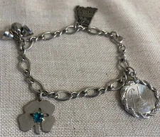Vintage Wells charm bracelet sterling silver JMF Rhode Island bells Clover Stone