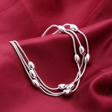 925 Silver Heart Charms Bracelet Beads Chain Ball Bangle Womens Girls Gift