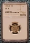 1916-D Liberty Head ("Mercury") dime, NGC AG3, with much GOOD quality