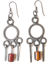 Vintage modernist patinated metal with Faturan bead earrings, Israel, 1960&rsquo;s