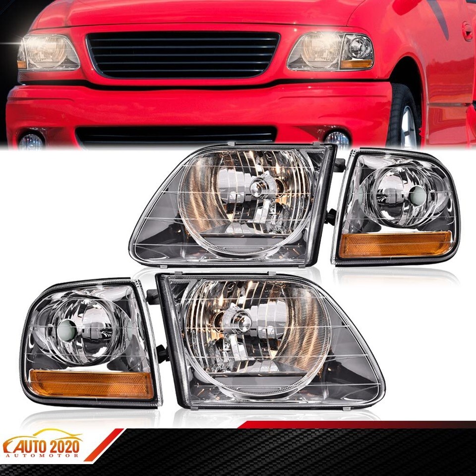 Clear Chrome Headlights &amp; Corner Lights Fit For 1997-2003 Ford F150 Expedition E