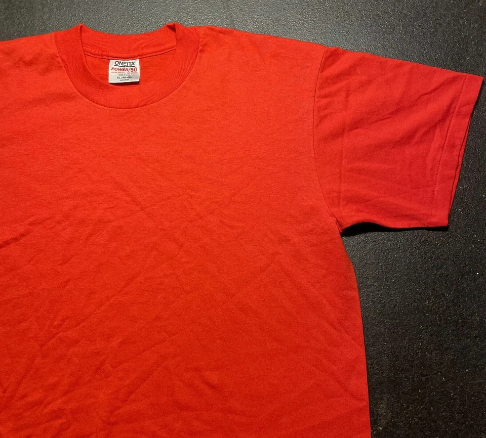 Camiseta en blanco roja lisa Oneita Power 50 vintage talla XL limpia y nítida hecha en EE. UU. Foto 3 de 4