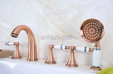 Red Copper 5 Pcs Deck Mount Bathroom Bathtub Faucet Set with Handheld Shower