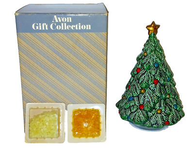 VINTAGE 1980's AVON CERAMIC CHRISTMAS TREE POMANDER 2 PACKS WAX FRAGRANCE & BOX